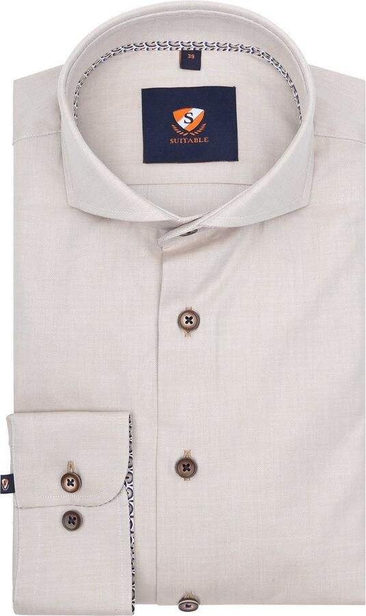 Suitable Overhemd Lange Mouw Overhemd Twill Beige