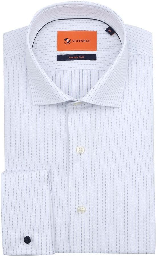 Suitable Overhemd Lange Mouw Overhemd Twill Dubbel Manchet Print Wit - Foto 4