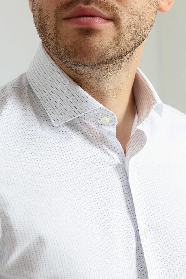 Suitable Overhemd Lange Mouw Overhemd Twill Dubbel Manchet Print Wit - Foto 3