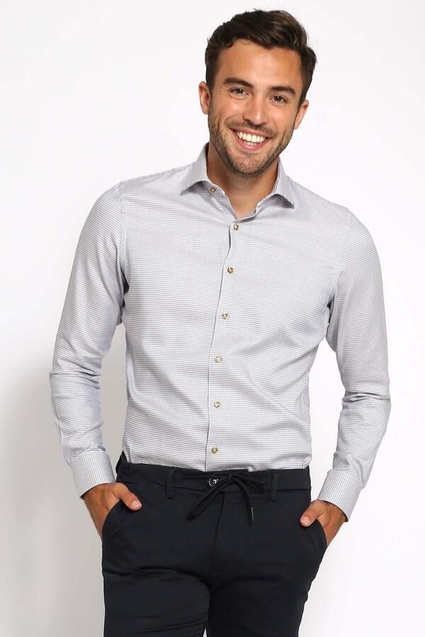 Suitable Overhemd Lange Mouw Overhemd Twill Print Beige - Foto 3