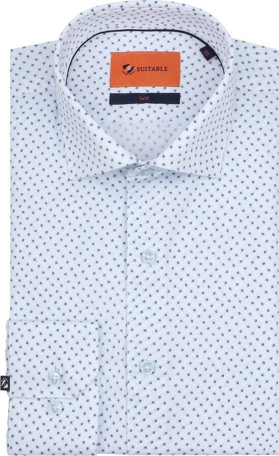 Suitable Overhemd Twill Print Lichtblauw
