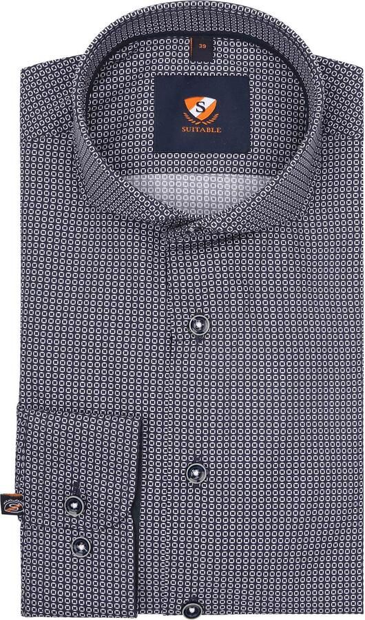 Suitable Overhemd Lange Mouw Overhemd Twill Print Navy - Foto 4