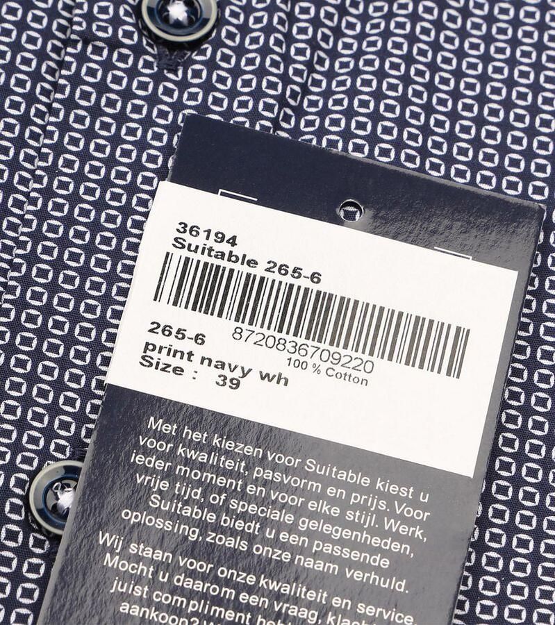 Suitable Overhemd Lange Mouw Overhemd Twill Print Navy