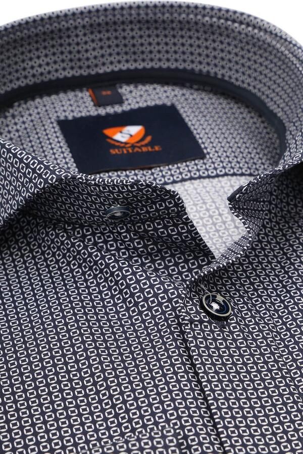 Suitable Overhemd Lange Mouw Overhemd Twill Print Navy - Foto 4