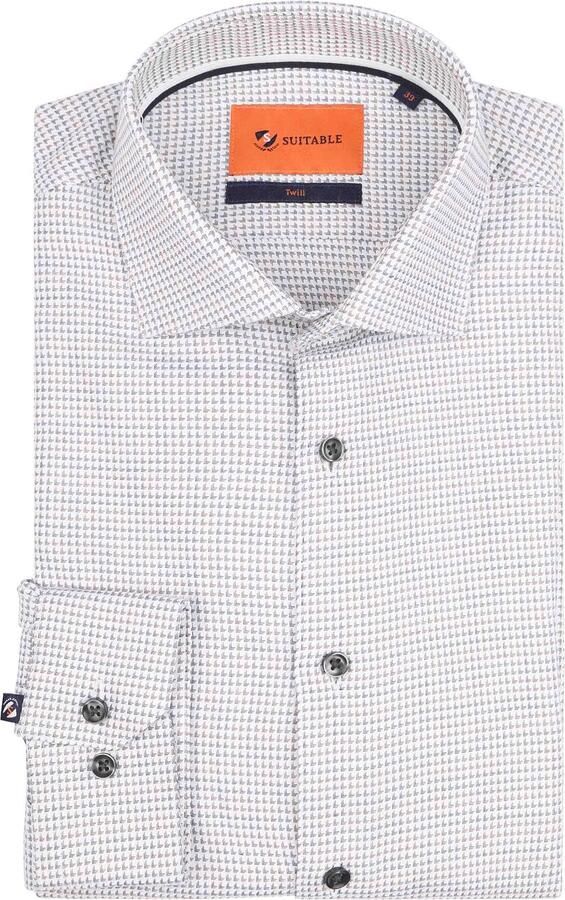 Suitable Overhemd Lange Mouw Overhemd Twill Print Wit - Foto 3