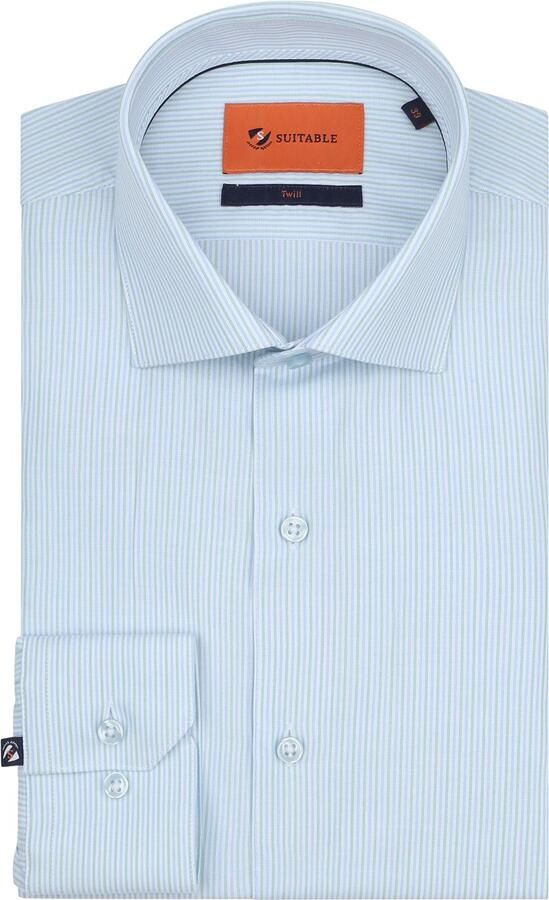 Suitable Overhemd Twill Streep Lichtblauw