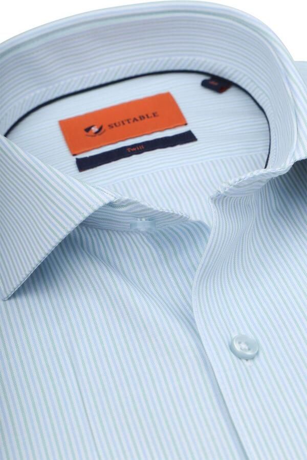 Suitable Overhemd Twill Streep Lichtblauw - Foto 2
