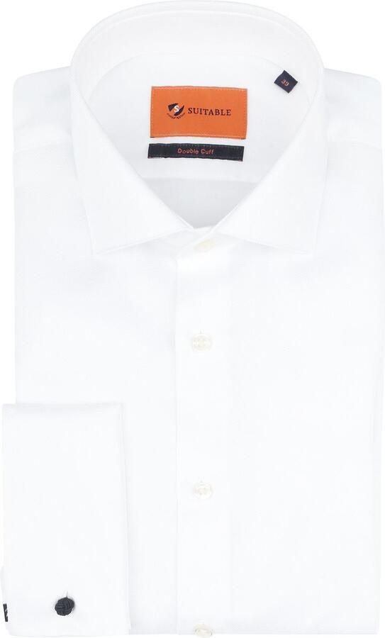 Suitable Overhemd White Twill Dubbelmanchet