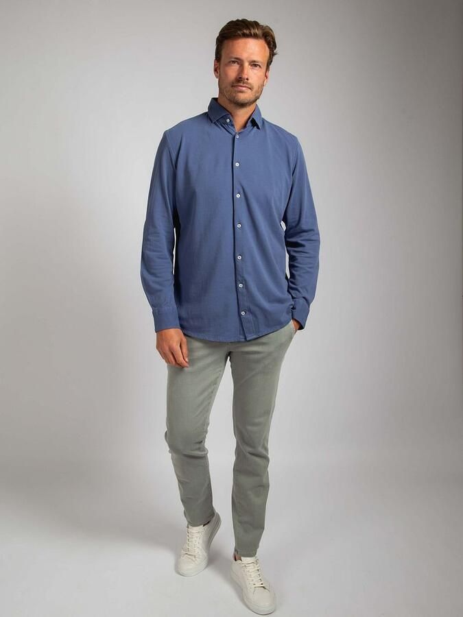 Suitable Piqué Overhemd Jeans Blauw - Foto 3