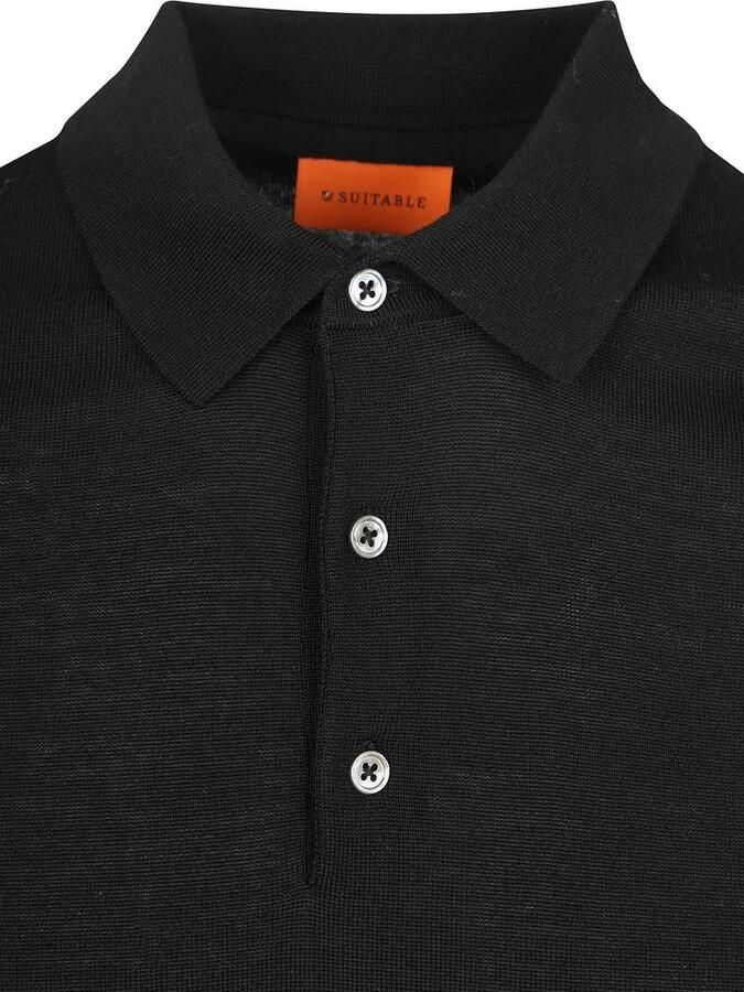 Suitable Polo Merinowol Zwart