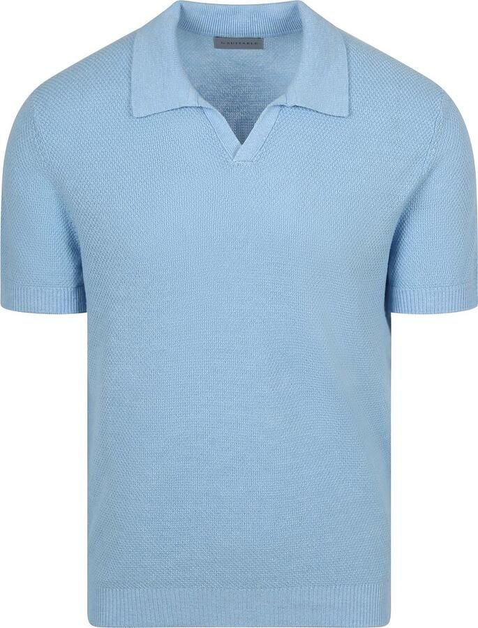 Suitable Polo Shirt Korte Mouw Polo Riva Bean Linen Cotton Lichtblauw