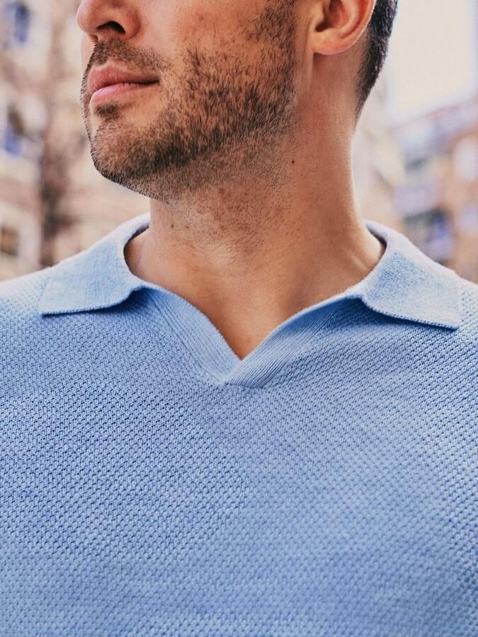 Suitable Polo Shirt Korte Mouw Polo Riva Bean Linen Cotton Lichtblauw - Foto 2