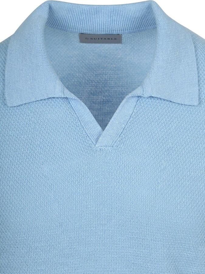 Suitable Polo Shirt Korte Mouw Polo Riva Bean Linen Cotton Lichtblauw - Foto 3