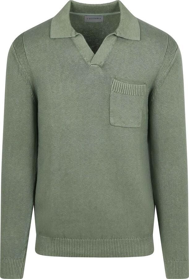 Suitable Polo Shirt Lange Mouw Raw Trui Riva Knit Groen