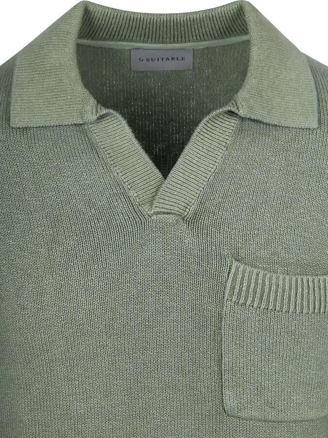 Suitable Polo Shirt Lange Mouw Raw Trui Riva Knit Groen - Foto 3