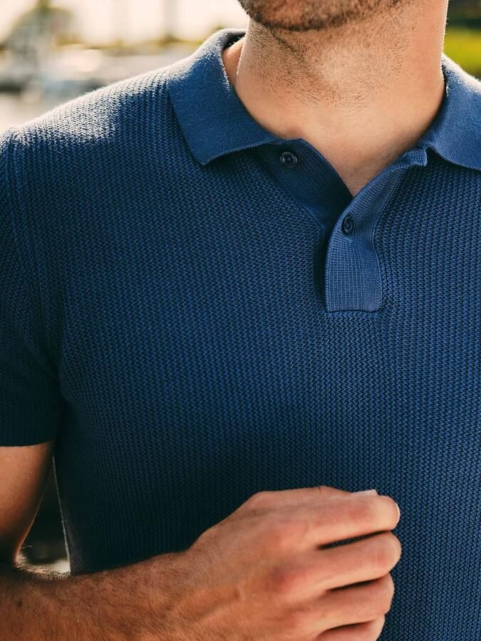 Suitable Respect Polo Structure Knit Blauw - Foto 3