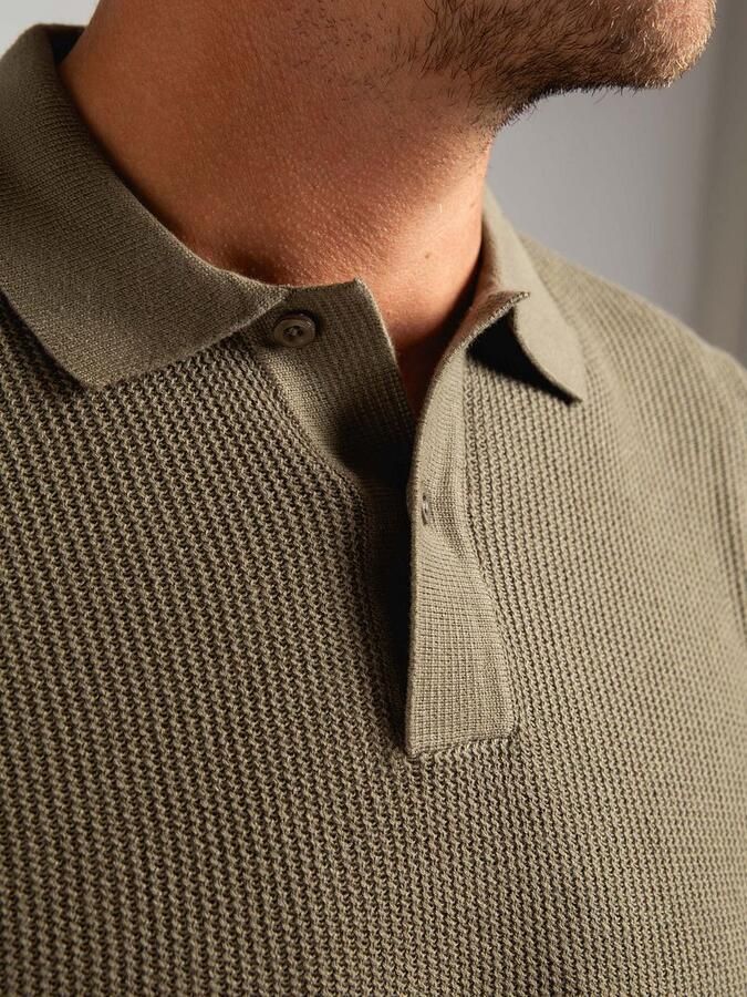 Suitable Respect Polo Structure Knit Olijfgroen - Foto 3