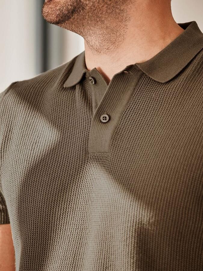 Suitable Respect Polo Structure Knit Olijfgroen - Foto 5