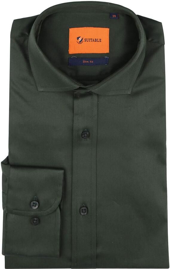 Suitable Satin Overhemd Donkergroen