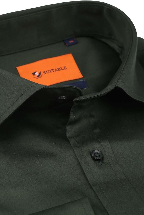 Suitable Satin Overhemd Donkergroen - Foto 2