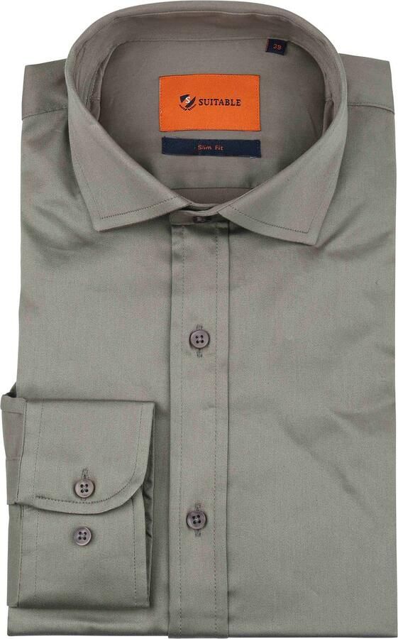 Suitable Overhemd Lange Mouw Satin Overhemd Grijs