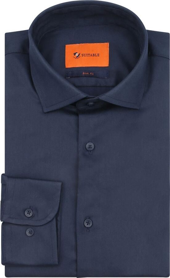Suitable Satin Overhemd Marine