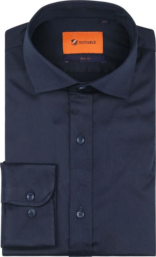 Suitable Overhemd Lange Mouw Satin Overhemd Navy - Foto 4