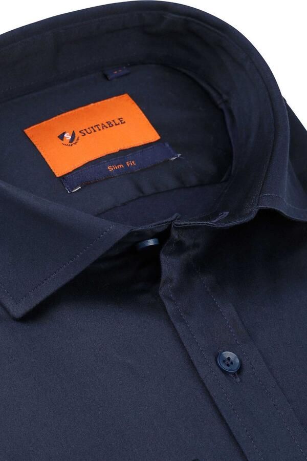 Suitable Overhemd Lange Mouw Satin Overhemd Navy - Foto 3
