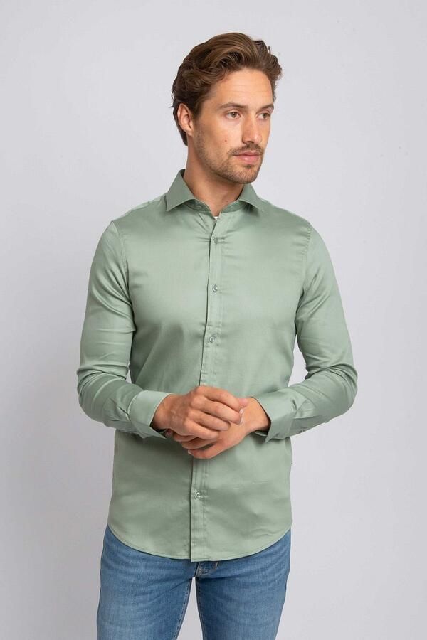 Suitable Satin Stretch Overhemd Groen - Foto 2