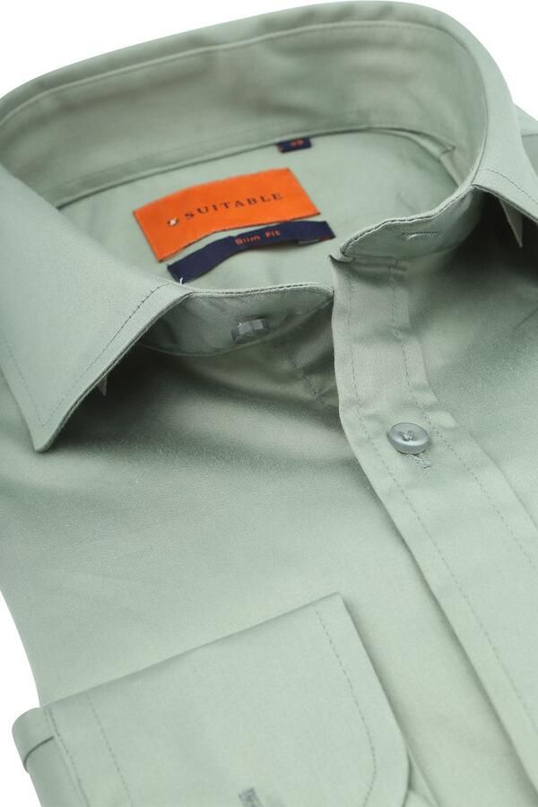 Suitable Satin Stretch Overhemd Groen - Foto 3