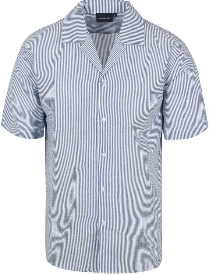 Suitable Short Sleeve Overhemd Stripe Seersucker Lichtblauw