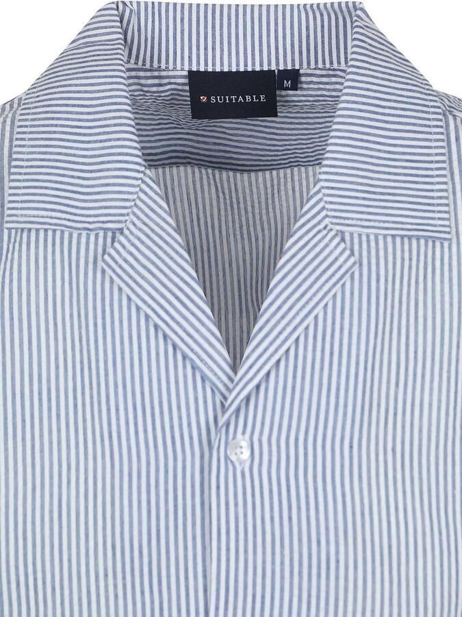 Suitable Short Sleeve Overhemd Stripe Seersucker Lichtblauw - Foto 2