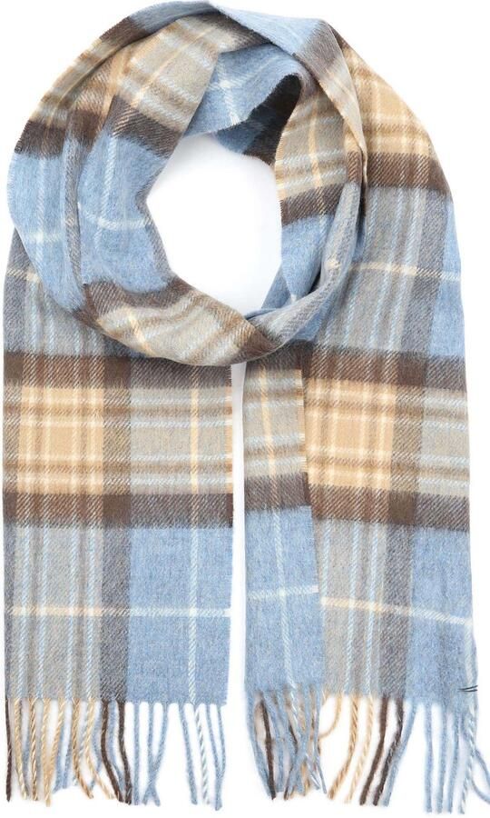 Suitable Sjaal Ruit Merino Wol Beige Blauw