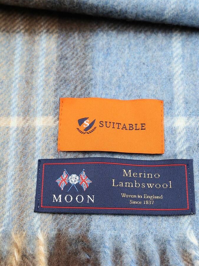 Suitable Sjaal Ruit Merino Wol Beige Blauw - Foto 2