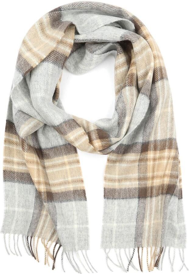 Suitable Sjaal Ruit Merino Wol Beige Grijs