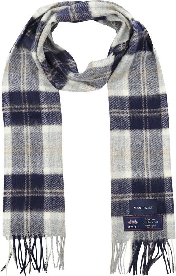 Suitable Sjaal Ruit Merino Wol Blauw Grijs