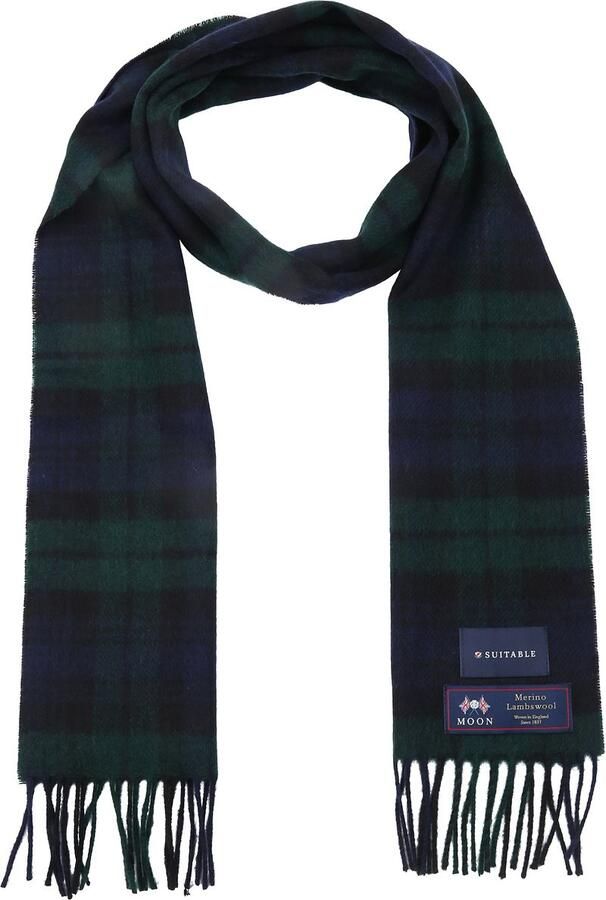 Suitable Sjaal Ruit Merino Wol Navy Groen