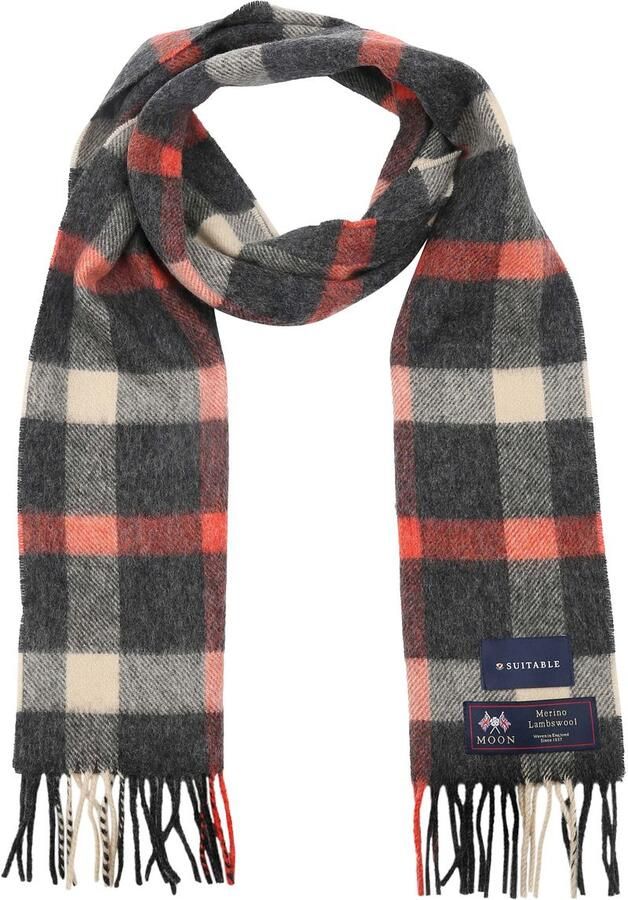 Suitable Sjaal Ruit Merino Wol Rood Grijs