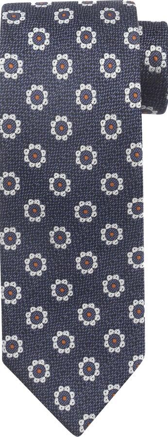 Suitable Stropdas Zijde Bloem Navy
