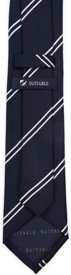 Suitable Stropdas Zijde Double Stripe Navy - Foto 2
