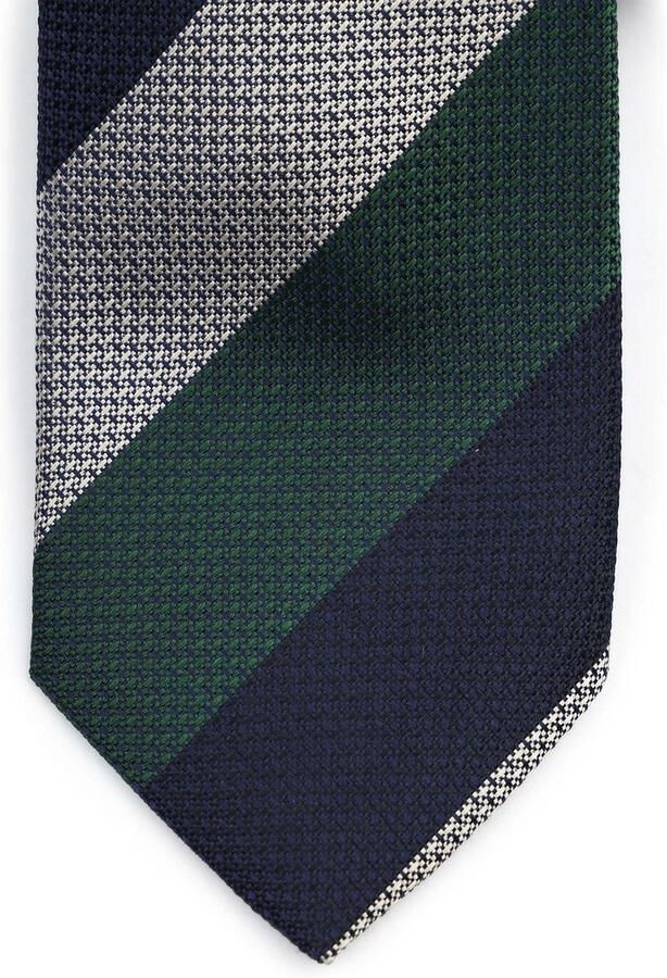 Suitable Stropdas Zijde Wide Stripe Navy Groen - Foto 2