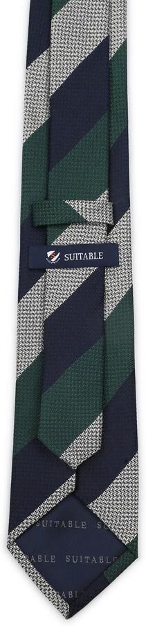 Suitable Stropdas Zijde Wide Stripe Navy Groen - Foto 3