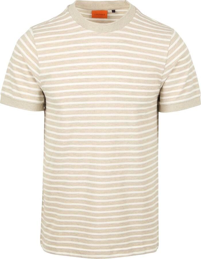 Suitable T-shirt Isaac Stripe Piqué Pebble