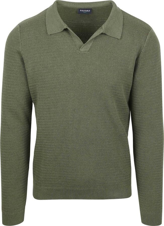 Suitable Polo Shirt Lange Mouw Trui Riva Structure Melange Groen - Foto 2