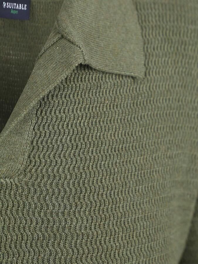 Suitable Polo Shirt Lange Mouw Trui Riva Structure Melange Groen