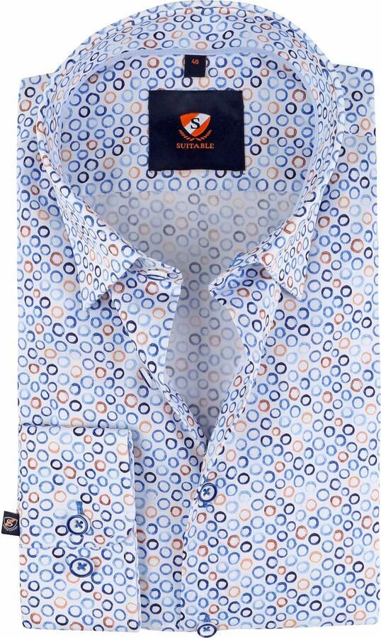 Suitable Twill Overhemd Cirkels Blauw