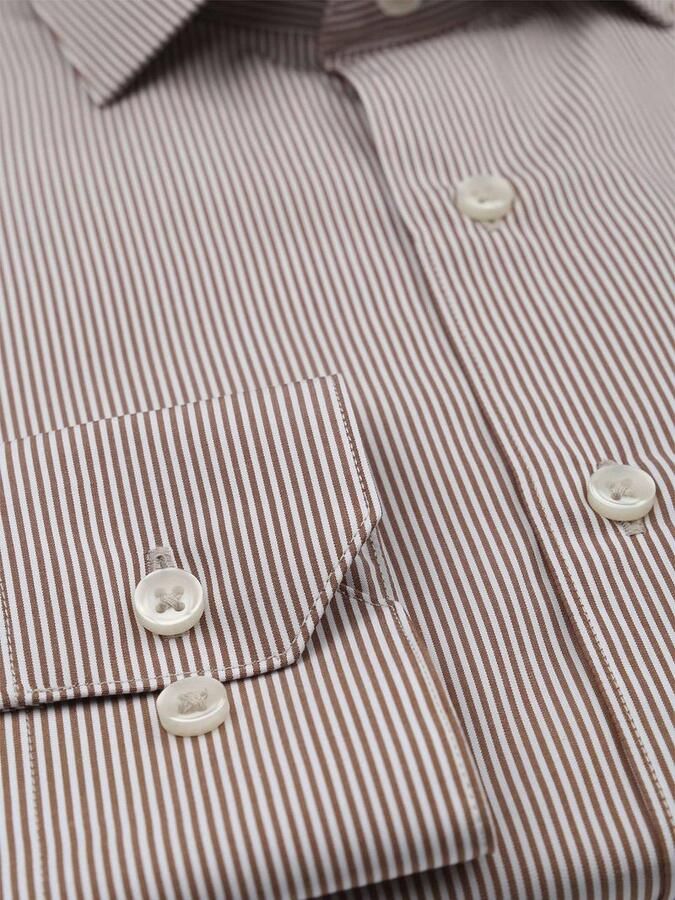 Suitable Twill Overhemd Extra Lange Mouw Streep Bruin - Foto 2