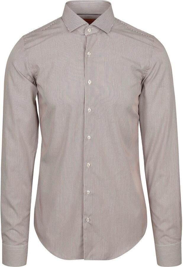 Suitable Twill Overhemd Extra Lange Mouw Streep Bruin - Foto 3