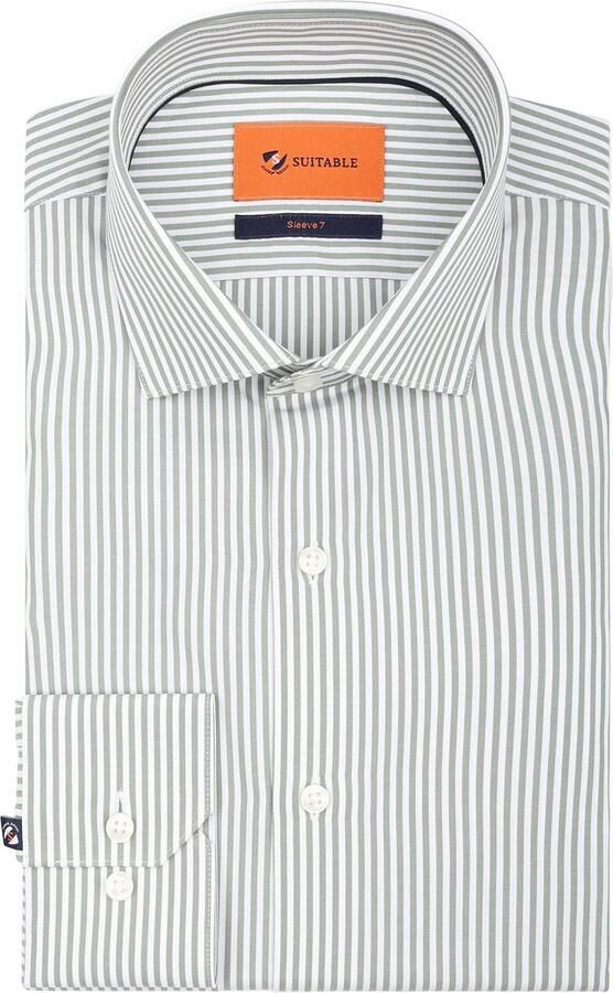Suitable Twill Overhemd Extra Lange Mouw Streep Groen
