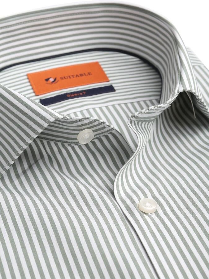 Suitable Twill Overhemd Extra Lange Mouw Streep Groen - Foto 4
